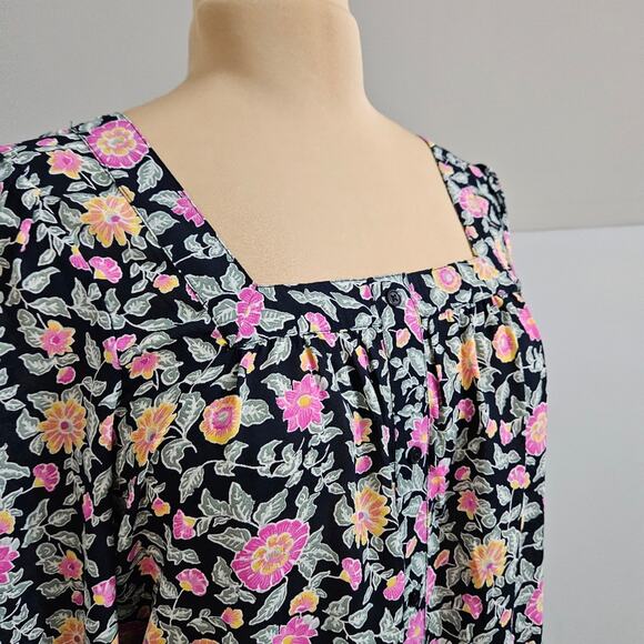 NEW Loft Navy Blue Floral Square Neck Pullover Top Small Career Office Corpcore - Picture 8 of 9